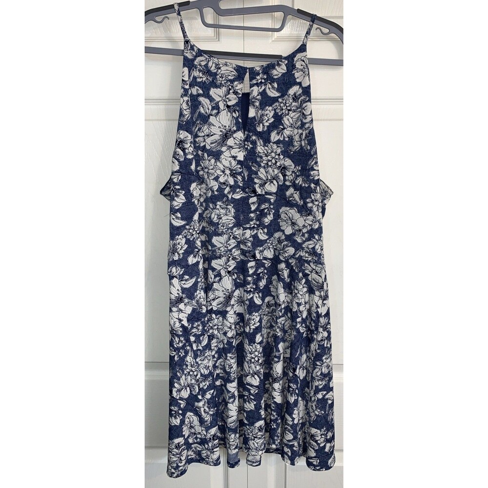 Fortune + Ivy Women's Spaghetti Strap Dress XL Blue Floral Fit and Flair - Picture 2 of 7